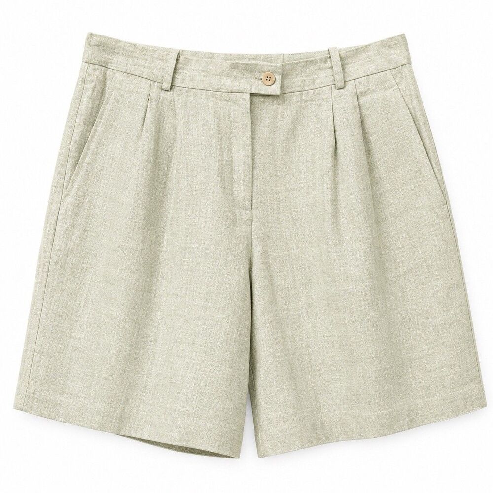 Talbots Bermuda Shorts Women's 14P Irish Linen High Rise Pockets Light Green